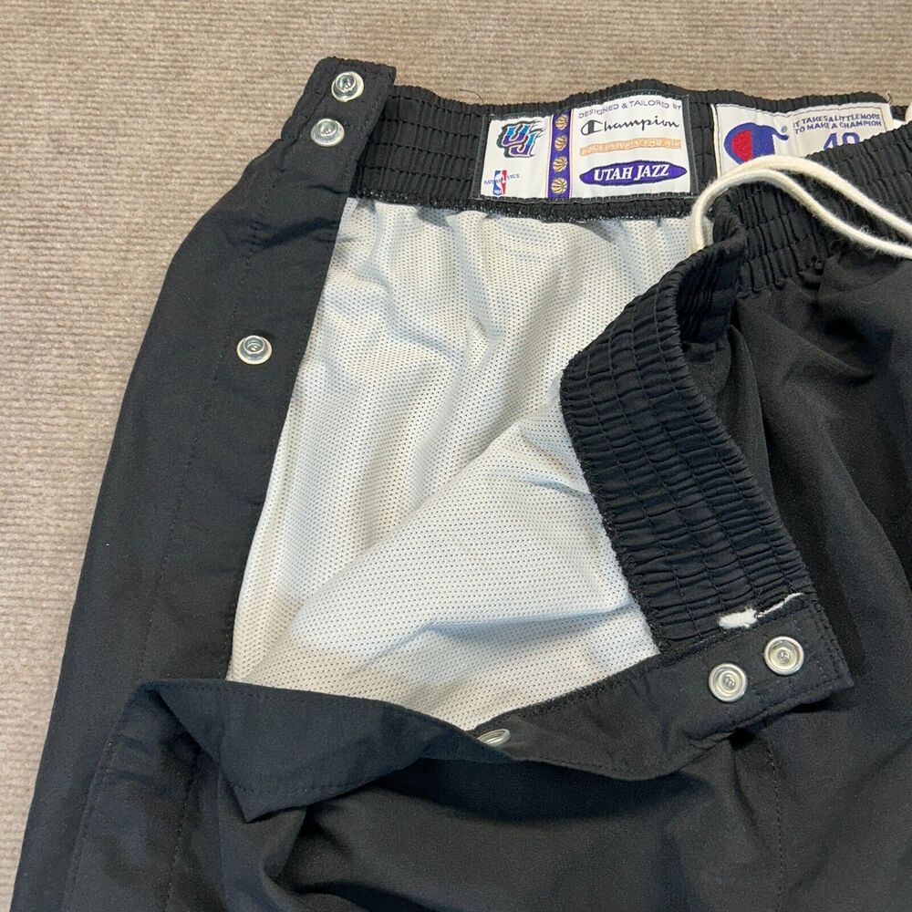 Utah Jazz Team Issue Warm Up Tearaway Pants Size 40 Black Champion Lined 33" - Picture 12 of 16